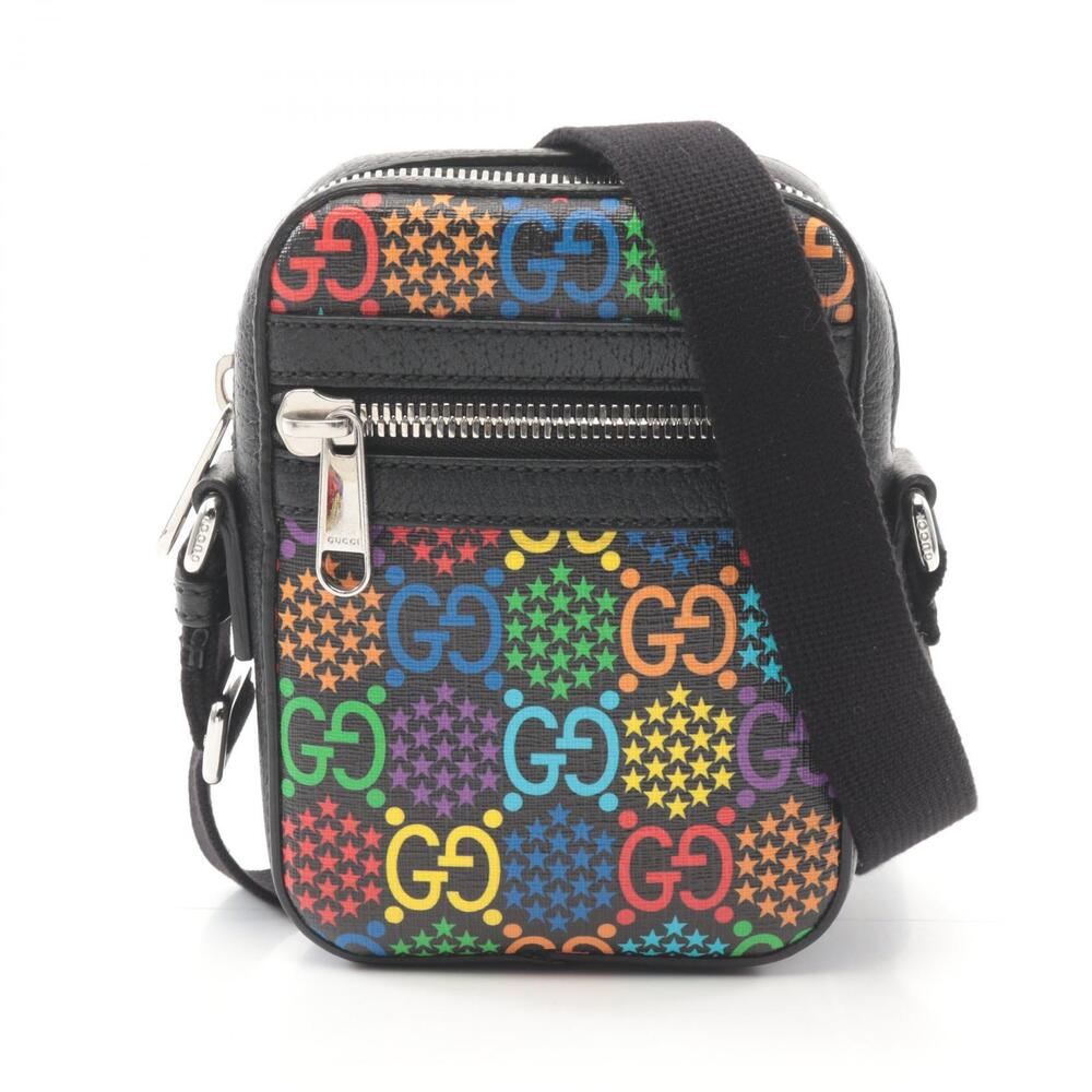Gucci GG Psychedelic Messenger Bag Shoulder Leather Black Multicolor
